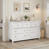 Garvee Cassettiera Moderna in Legno 7 Cassetti con Maniglie Anello Nere per Camera da Letto e Ingresso, 137x74.4x40.1 cm, Bianco