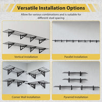 Mensola da parete Garvee da 2 pezzi, 1x6 piedi, in acciaio verniciato a polvere con ganci per officina e magazzino, 72"x12"x6", nera, capacità di carico di 600 libbre