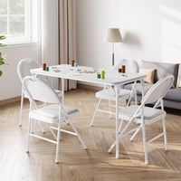Tavolo pieghevole Garvee a 4 gambe con gambe in metallo e piano in similpelle per uso interno ed esterno, 120x60 cm, grigio, robusto e pieghevole