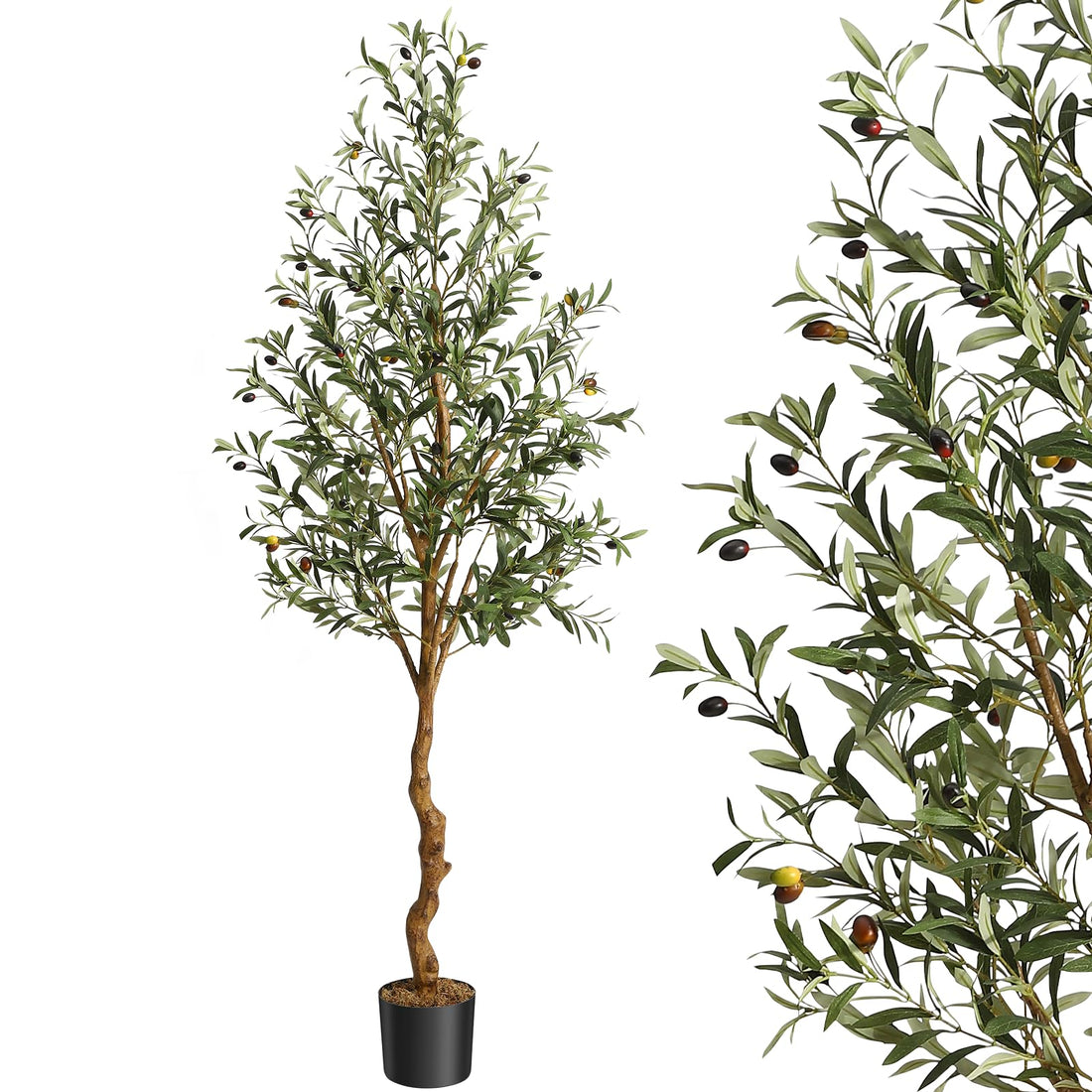 Albero di ulivo artificiale Garvee da 6 piedi con tronco realistico in PE e rami regolabili per la decorazione di casa e ufficio, nero, stabile