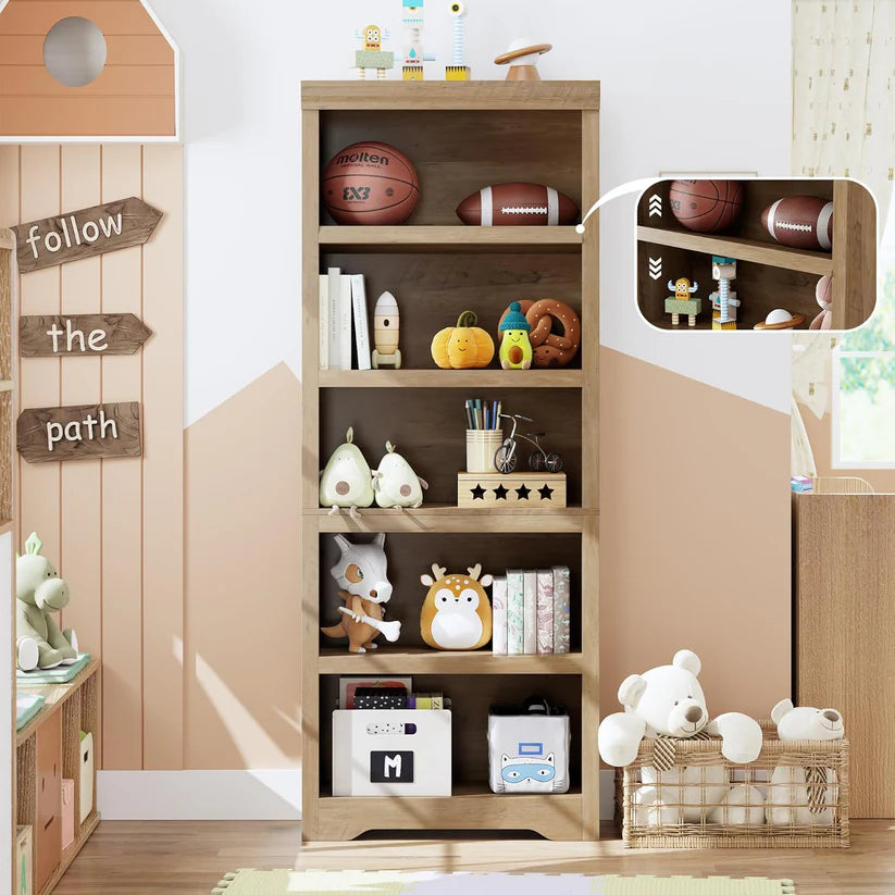 Garvee Libreria Rustica Alta 75" con 2-6 Ripiani Regolabili in MDF, Anti-Ribaltamento, per Soggiorno e Studio, Elegante Design Neutro