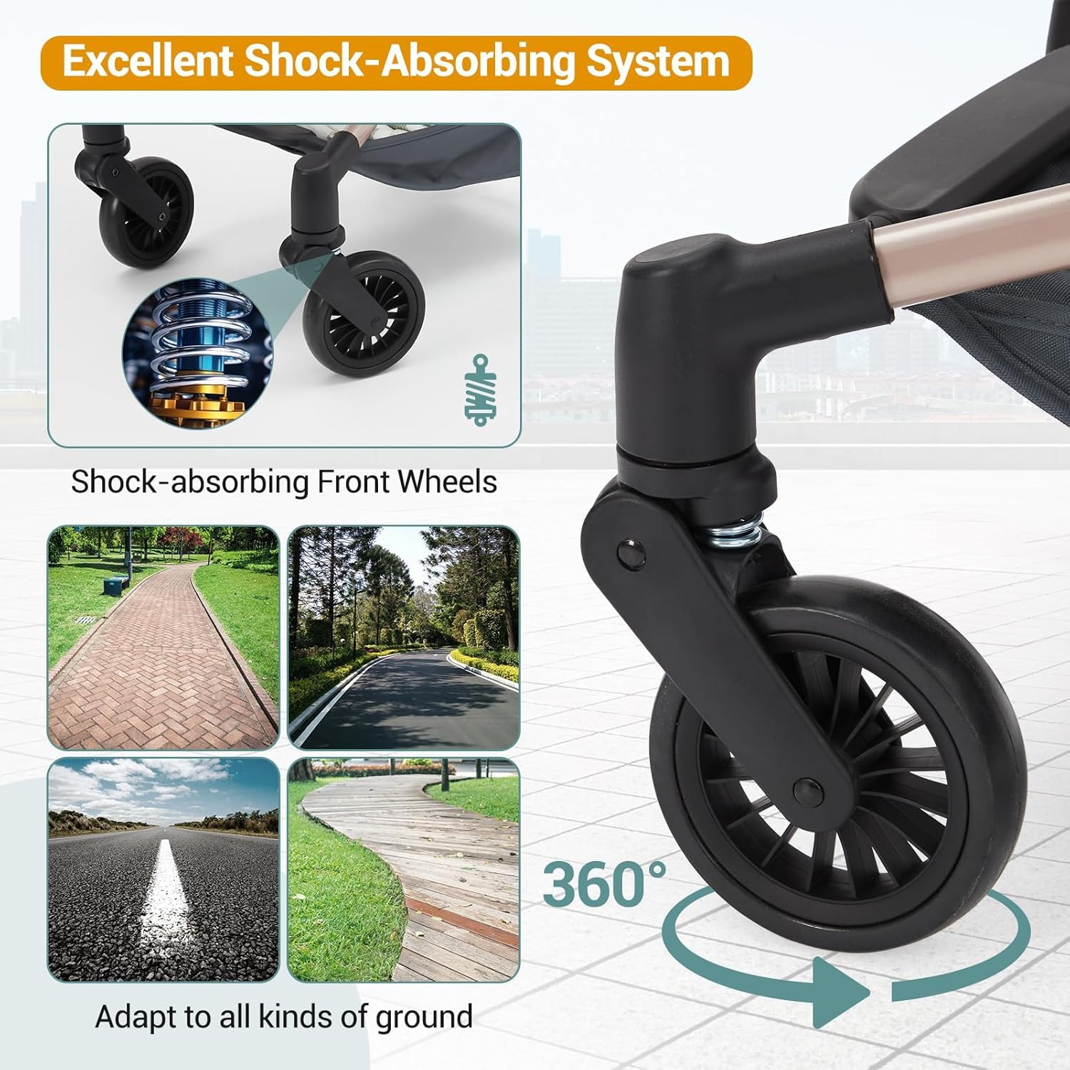 Passeggino da viaggio leggero Garvee per l'uso in aereo, pieghevole, protezione UV, 8,4 libbre, telaio in alluminio, ruote a 360°, cestino portaoggetti, bambini 12-36 mesi