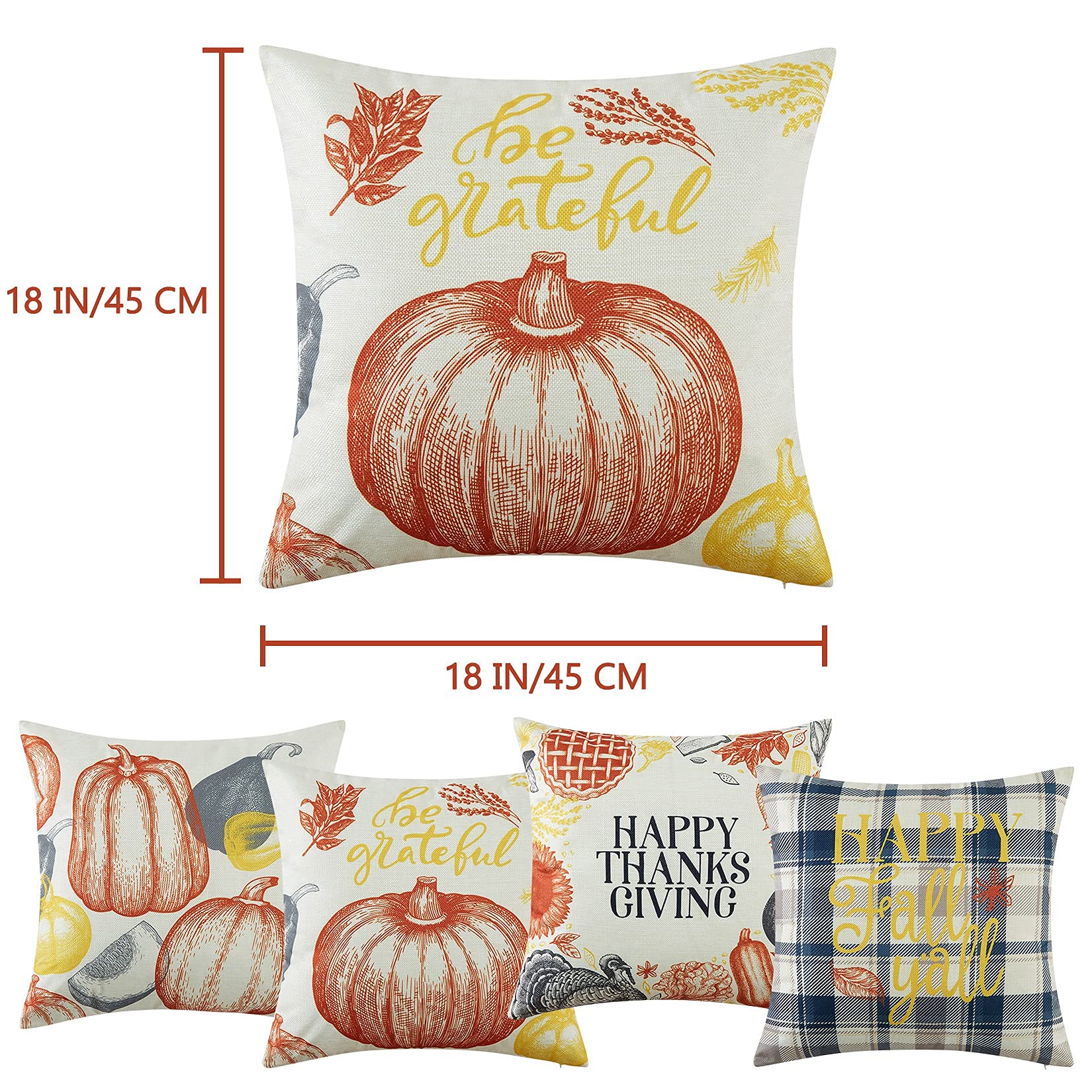 GARVEE Federe in piuma 45x45 cm, decorazione autunnale, in poliestere, con cerniera, set da 4 pezzi, soggiorno, camera da letto, Ringraziamento