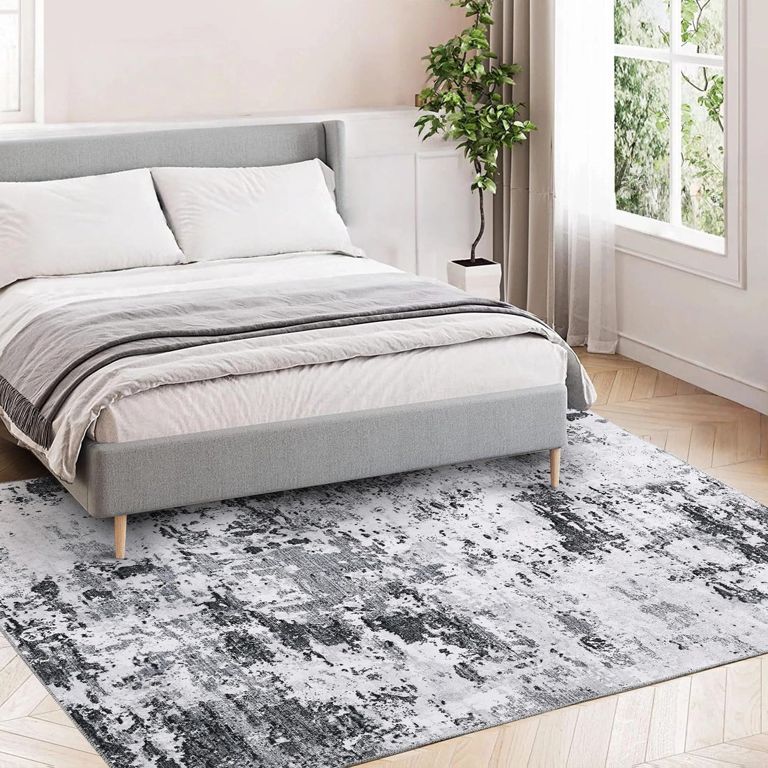 Tappeto lavabile moderno astratto Garvee per soggiorno o camera da letto, 200x290 cm, grigio