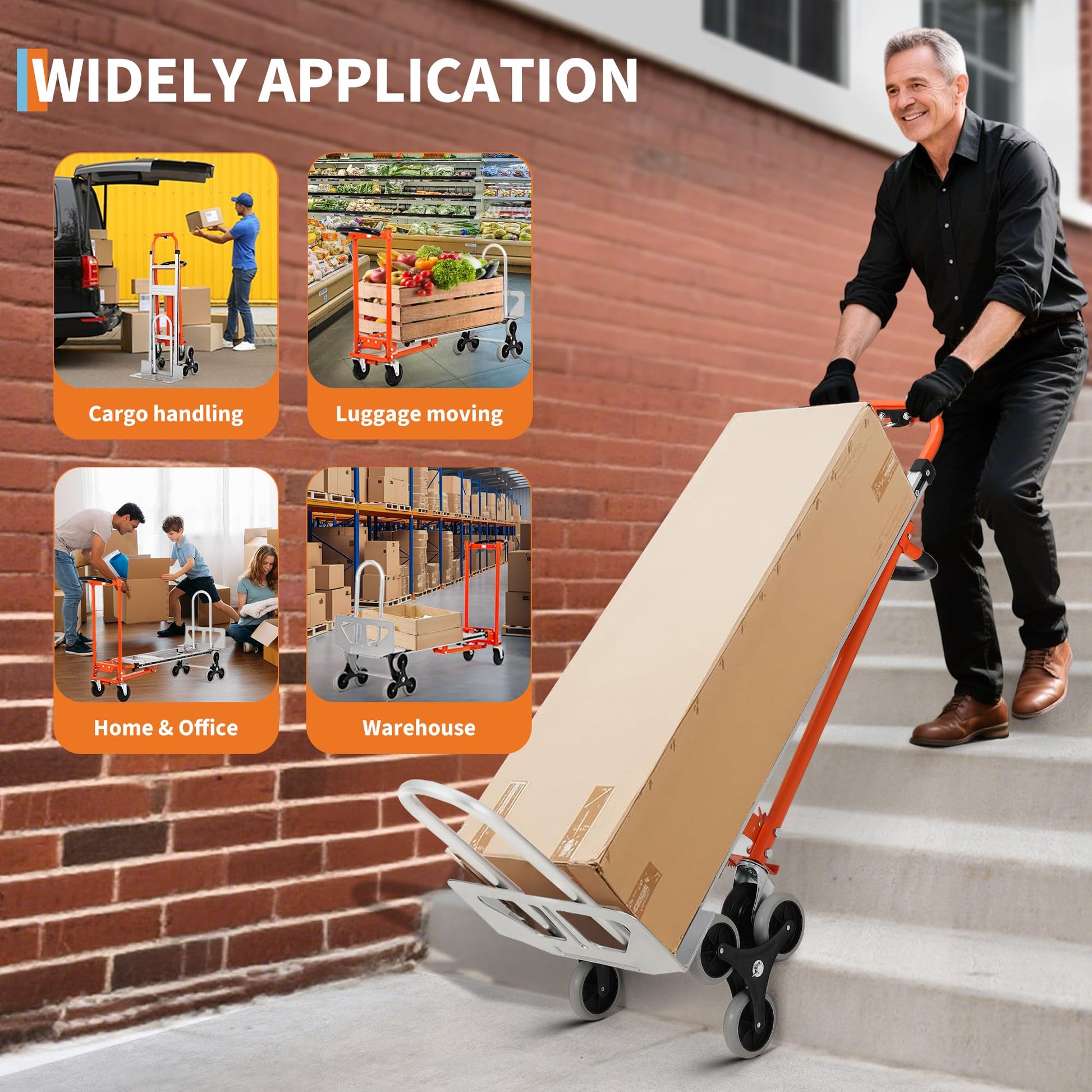 Carrello pieghevole Garvee 3 in 1 con capacità di 770 libbre, pneumatici da 10", lega di alluminio, cinghie elastiche per casa e magazzino, robusto e versatile