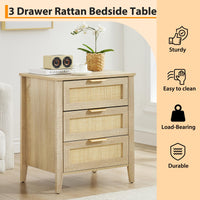 Comodino Garvee in rattan con 3 cassetti in vimini naturale, struttura in legno robusto per camera da letto e soggiorno, moderno, versatile, marrone