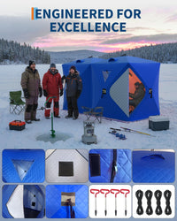 Tenda da pesca sul ghiaccio Garvee Pop-Up, tessuto Oxford 210D, isolata, antivento, per 6-8 persone, pesca invernale, con ancore e corde