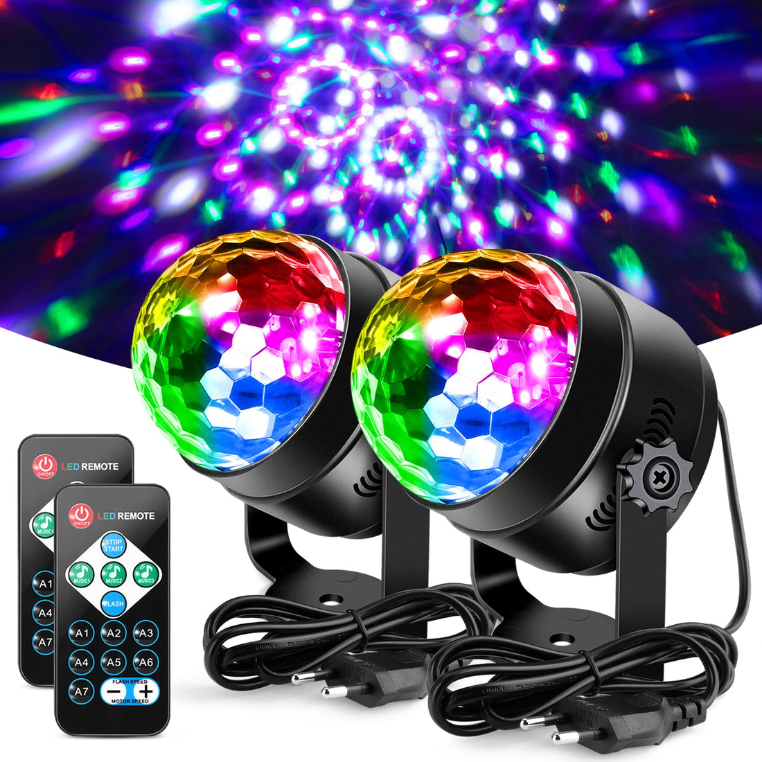 Garvee Disco Ball Disco Light 6W LED Luci per feste DJ Illuminazione da palco 7 colori Controllo musicale Telecomando, 2 pezzi, multicolore