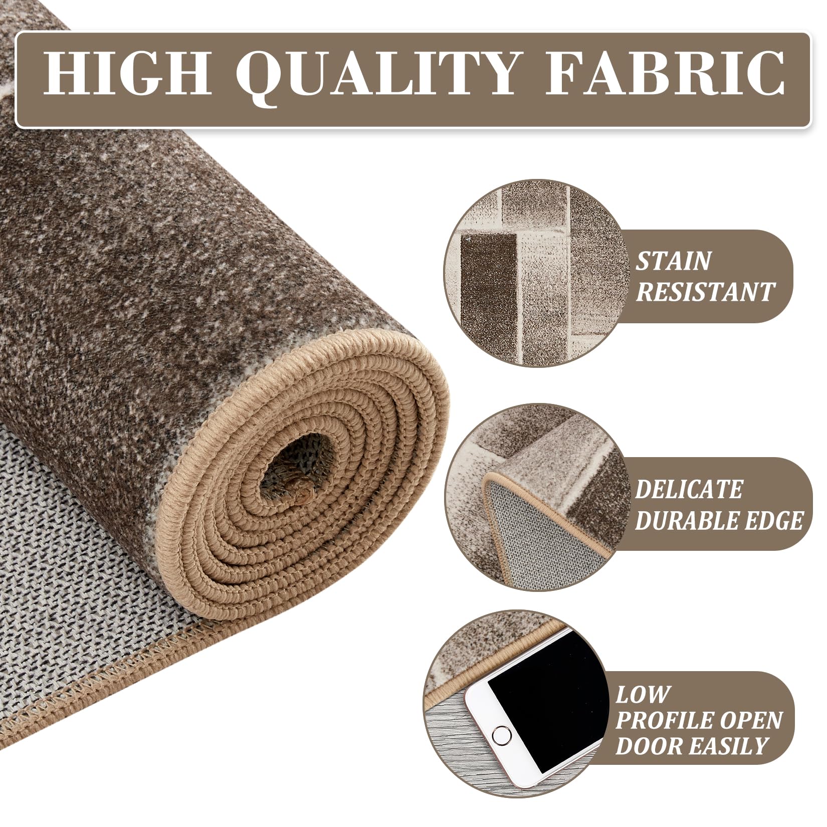 Tappeto Garvee lavabile antiscivolo a pelo corto 80 x 150 cm marrone soggiorno camera da letto