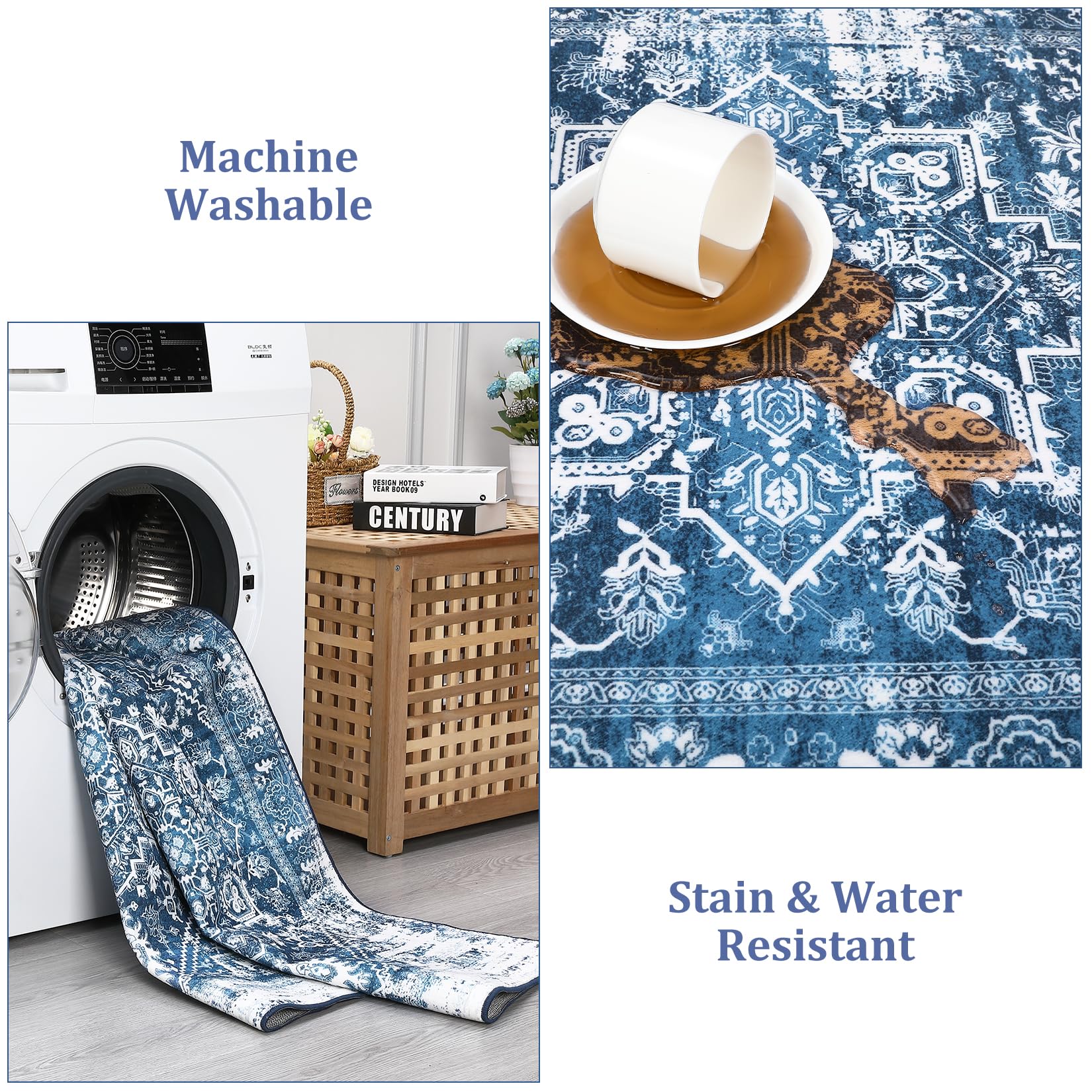 Garvee Tappeto Grande 200x290 cm Lavabile Antiscivolo Basso Pelo Poliestere Morbido Blu per Soggiorno e Camera da Letto