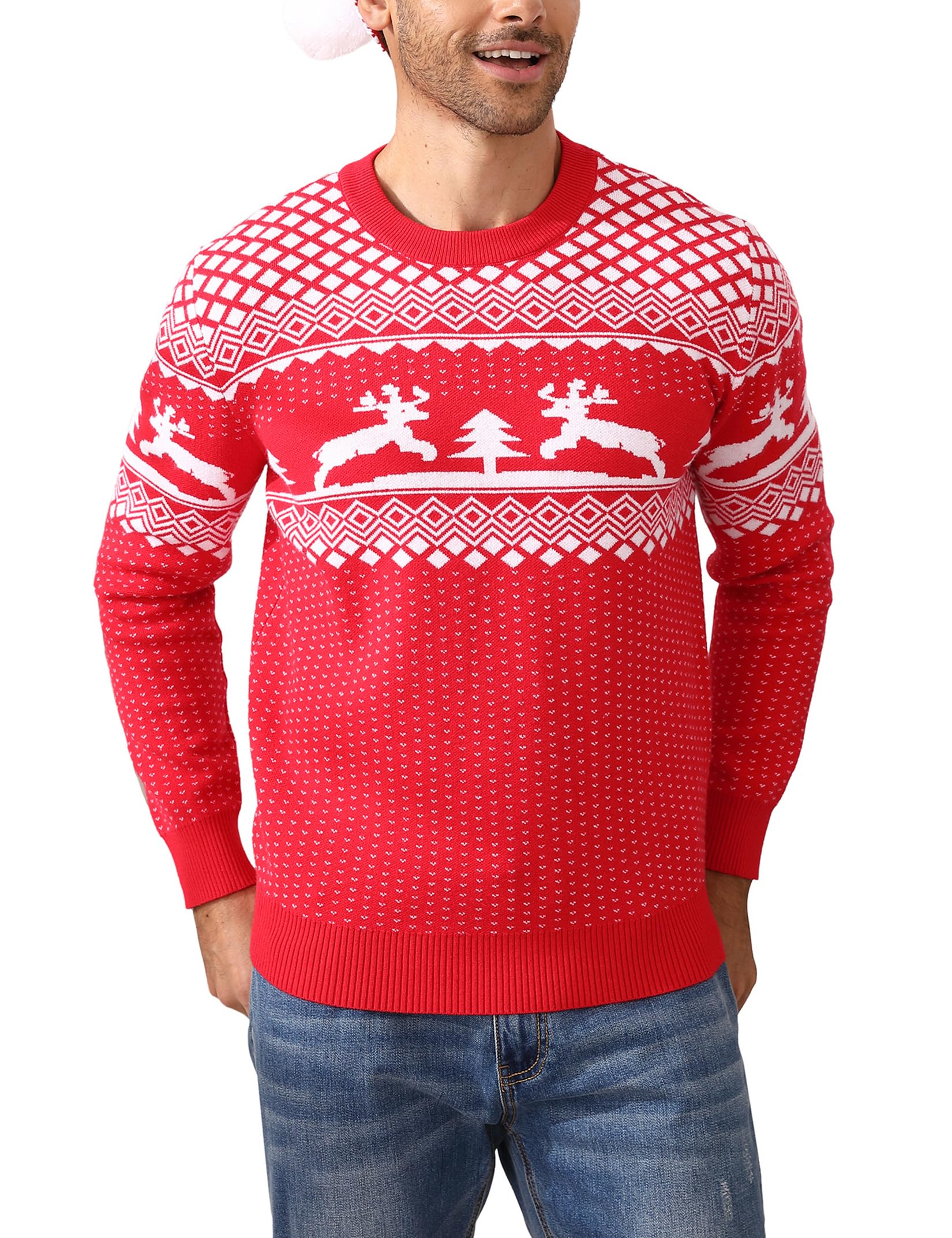 Maglione natalizio da uomo Garvee, brutto, girocollo, con renna, unisex, rosso, XXL, caldo e confortevole.