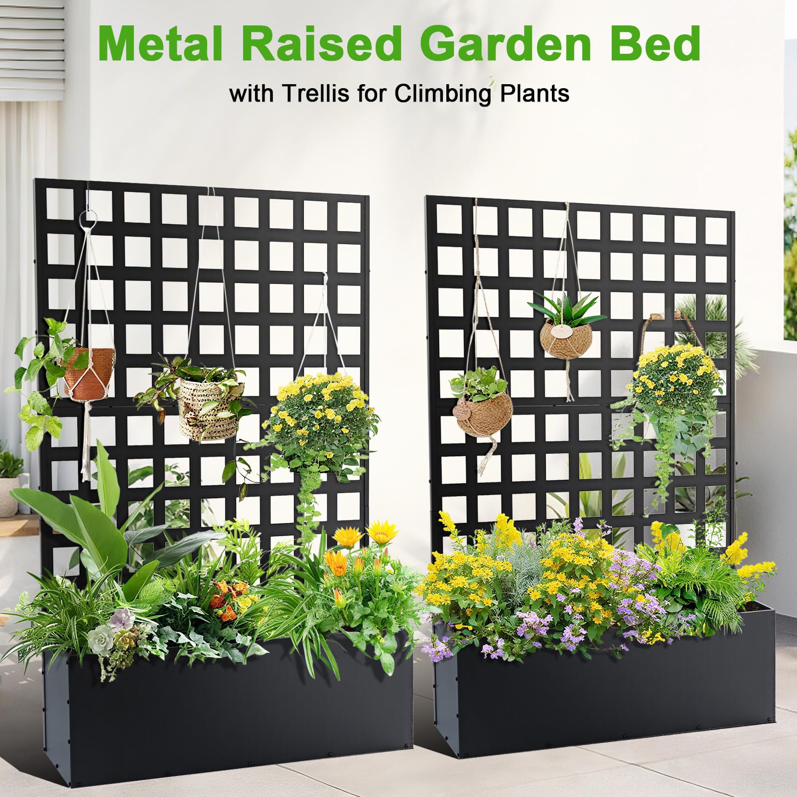 Fioriera in metallo Garvee con traliccio, metallo zincato, antiruggine, giardino esterno, 71"x47"x12", schermo per la privacy