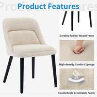 Garvee Set di 2 sedie da pranzo di metà secolo, rivestimento in lino beige, gambe in legno, per cucina e soggiorno, capacità di carico di 300 libbre, design moderno