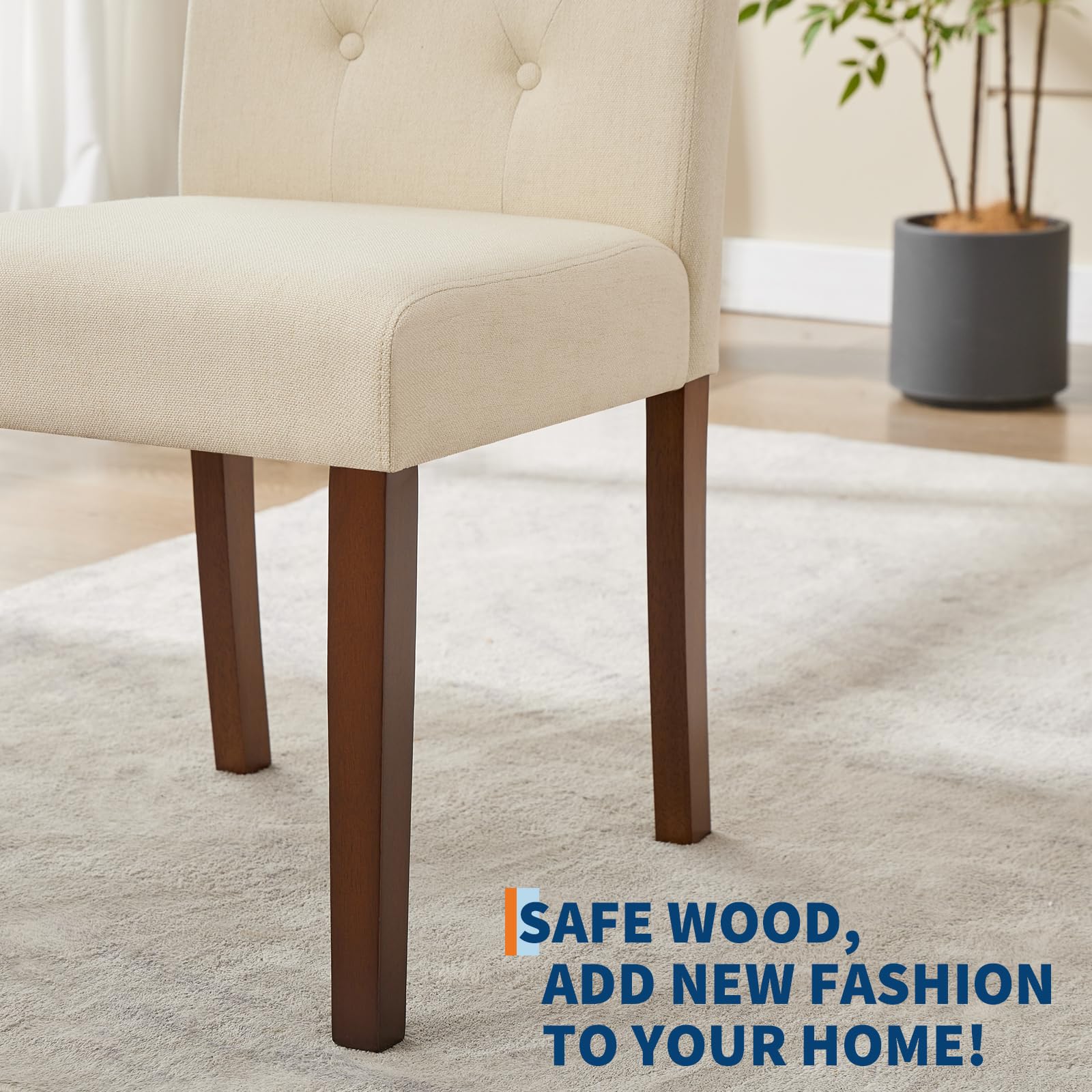 Set di 2 sedie da pranzo Garvee, moderne, imbottite, gambe in legno robusto, tessuto di lino, per sale da pranzo e bar, ergonomiche, leggere