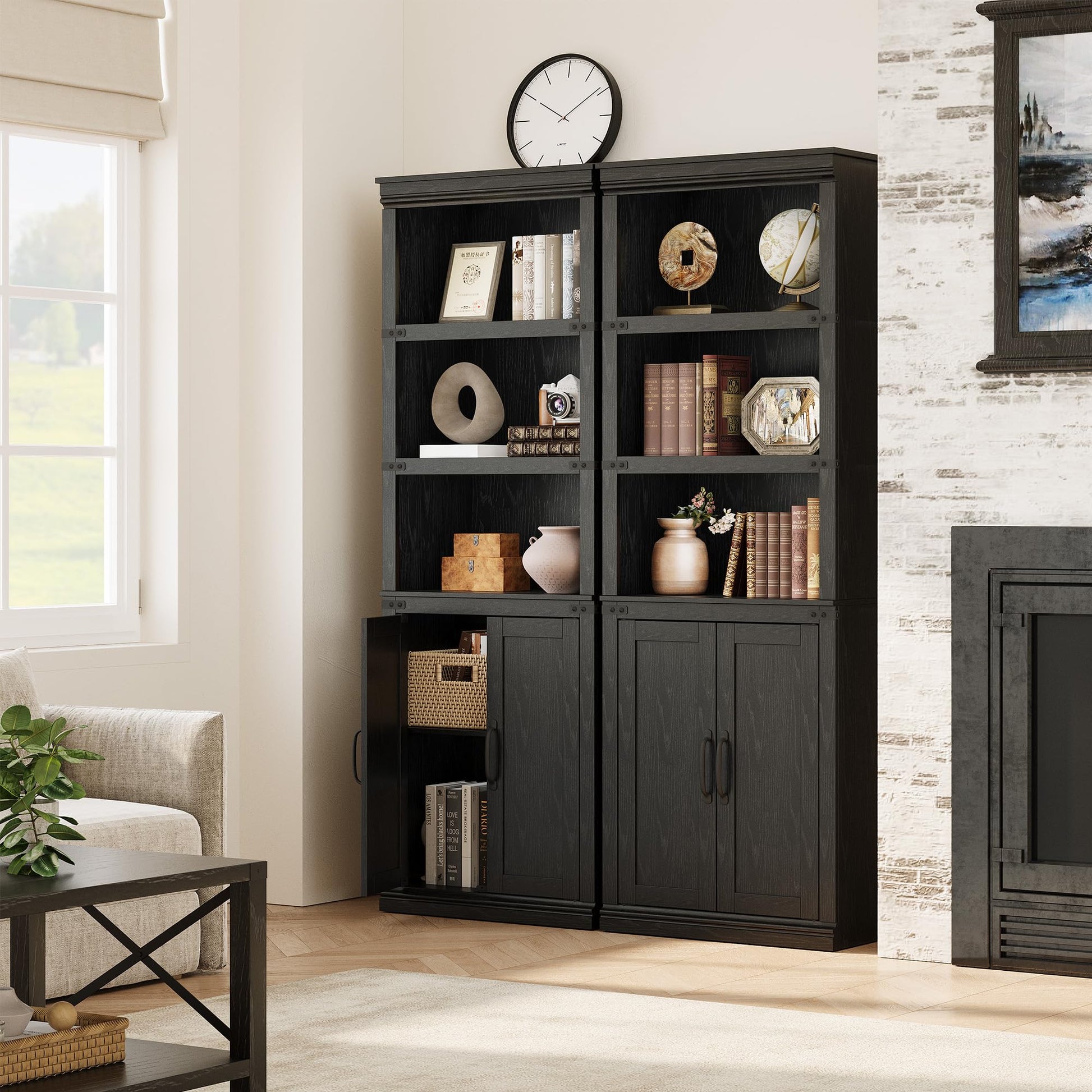 Libreria Garvee Farmhouse con ante, 5 ripiani, ampio spazio di archiviazione, legno MDF, soggiorno, ufficio, 30,5 cm di profondità x 62,2 cm di larghezza x 170,7 cm di altezza