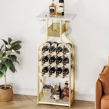 Garvee Portabottiglie Vino in Metallo Gold - Porta Bicchieri e Tavolo Mini per Cucina e Bar, Stabile e Sicuro, Design Bottiglia Unico, MDF e Metallo - Gold