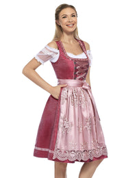 Garvee Dirndl, costume tradizionale da donna, due pezzi, lunghezza media, con grembiule in pizzo, adatto per l'Oktoberfest, colore rosa, qualità premium, taglia 34