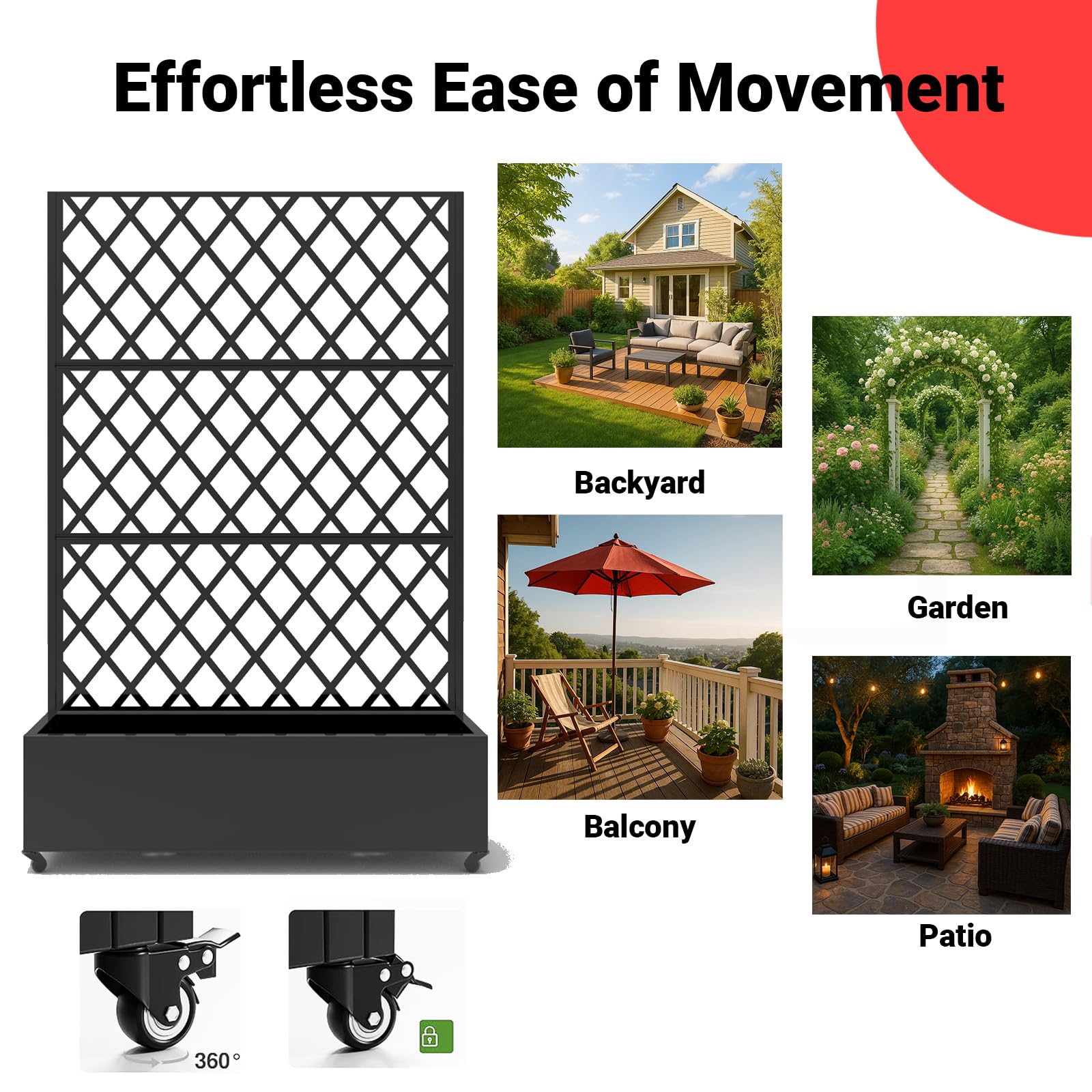 Garvee Schermo per la privacy in metallo con fioriera 72"x47" 3 pannelli con motivo a foglie, resistente alle intemperie, per giardino, terrazza, verde