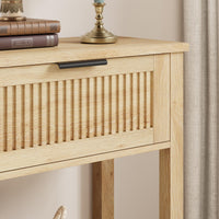 Tavolo da ingresso scanalato Garvee con 2 cassetti, consolle in legno per corridoio e soggiorno, 43,3x11,8x31,4 pollici, Burlywood