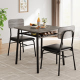 Tavolo da pranzo Garvee per 2 persone con contenitore, struttura in metallo, sedie imbottite, piano in legno MDF, grigio, cucine e appartamenti piccoli - grigio