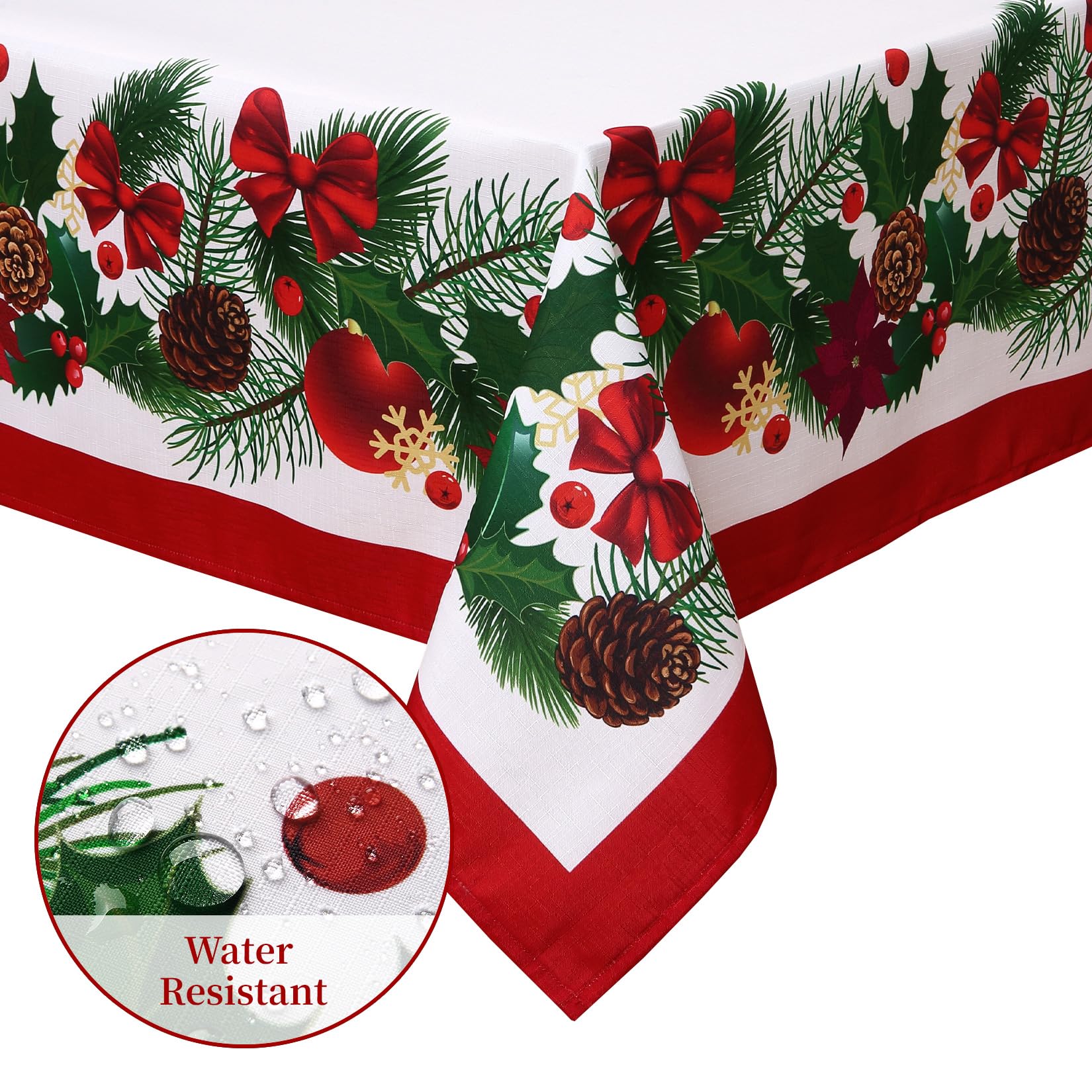 Tovaglia natalizia Garvee Nappe De Noël, rettangolare, 137x200 cm, bianca, festosa con fiocchi, per decorazioni natalizie