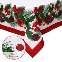 Tovaglia natalizia Garvee Nappe De Noël, rettangolare, 137x200 cm, bianca, festosa con fiocchi, per decorazioni natalizie