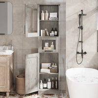 Mobiletto da bagno stretto Garvee con ante in vetro, ripiani regolabili, MDF, autoportante, grigio, per piccoli spazi, altezza 67"