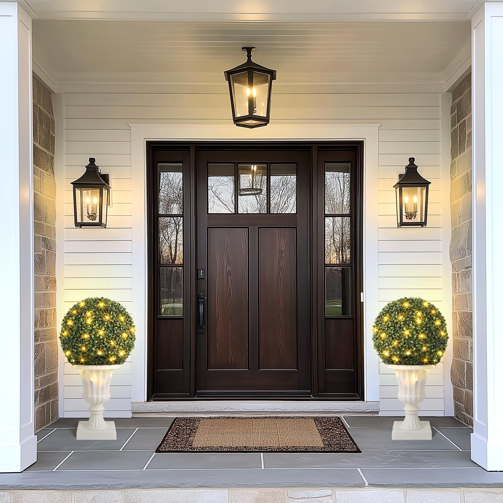 Garvee, palline di bosso artificiali da 16 pollici, resistenti ai raggi UV, impermeabili, con vaso robusto, per giardino e ingresso, verdi, set da 2