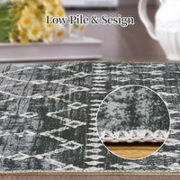 Tappeto GARVEE Boho in stile marocchino, 160x230 cm, nero, lavabile e antimacchia, pelo corto, antiscivolo, per soggiorno e ufficio