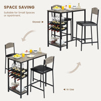Set tavolo da bar Garvee per 2 persone con poggiapiedi, sedie imbottite, metallo robusto e MDF, grigio, per cucina e bar