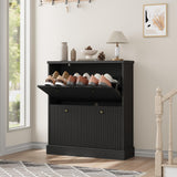 Garvee Mobile Porta Scarpe Moderno Con 2 Cassetti Ribaltabili, Organizzatore Regolabile In Legno, Nero, Per Ingresso E Corridoio, Salvaspazio, Antiribaltamento - Black
