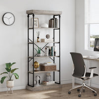 Libreria Garvee Industrial a 6 ripiani con struttura in metallo per soggiorno e ufficio, 73,6"x31,5"x11,8", stile vintage