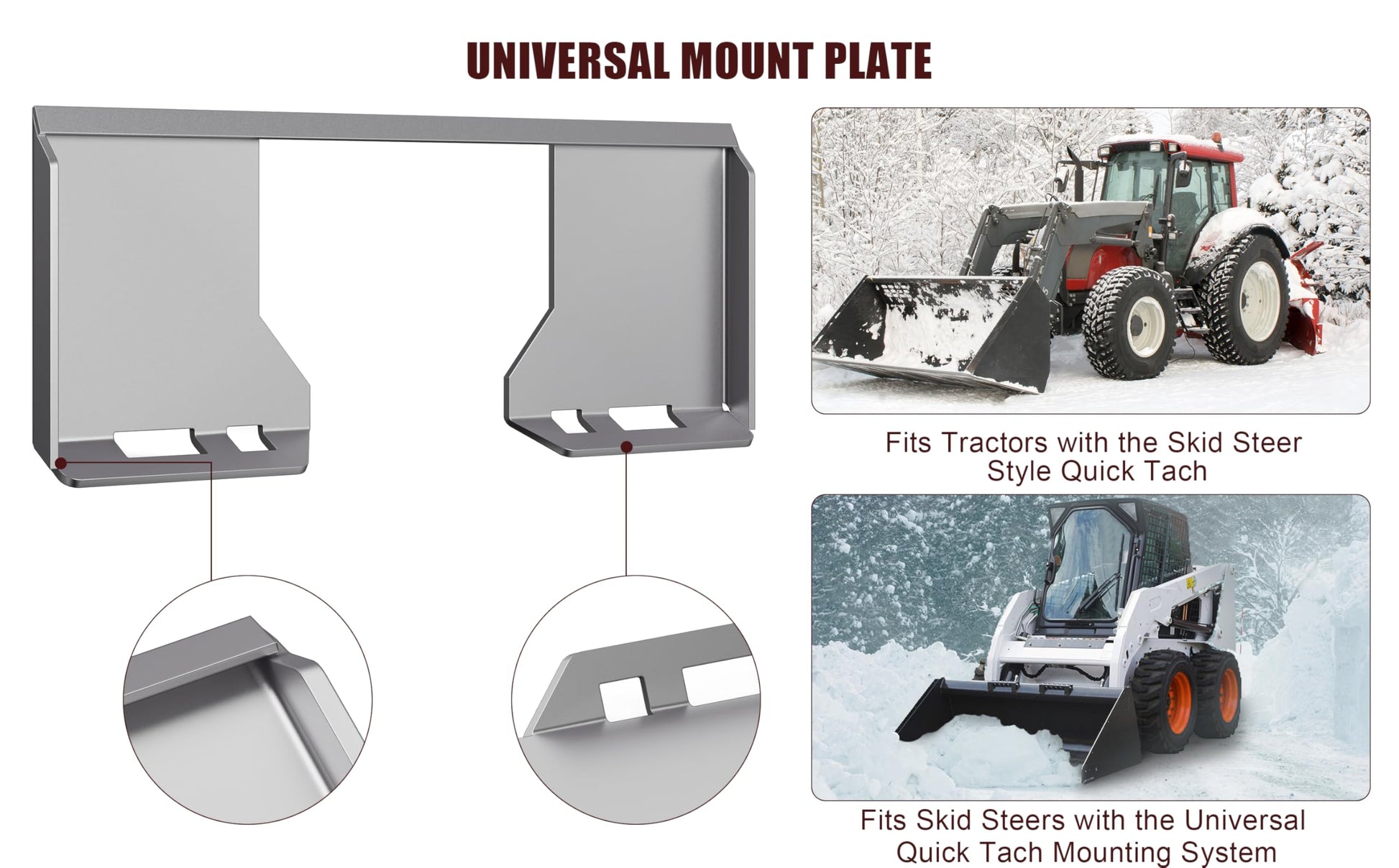 Piastra di montaggio per minipala Garvee da 5/16 pollici in acciaio universale Quick Tach per rimozione neve da trattore 46"x18,5" Protezione antiruggine
