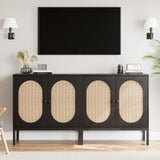 Mobile buffet Garvee in rattan con ante e ripiani, intrecciato a mano, in legno MDF, cassettiera decorativa nera per soggiorno e sala da pranzo, 31,5"x15,7"x32,6", nero - Spilla quadrata nera