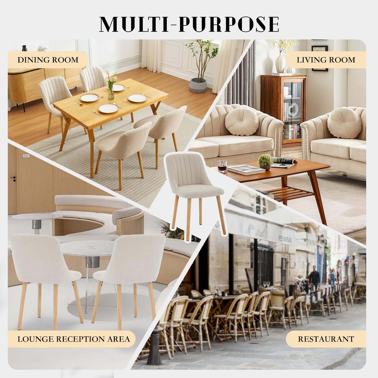 Set di 2 sedie da pranzo Garvee, rivestimento in tessuto, schienale ergonomico, elevato comfort, legno di quercia, bianco sporco, sala da pranzo moderna