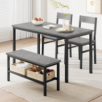 Set da pranzo Garvee per 4 persone con panca, contenitore, MDF robusto e acciaio, salvaspazio, versatile, grigio, ideale per piccoli appartamenti