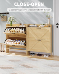 Garvee Scarpiera con 2 cassetti pieghevoli, marrone rustico, per corridoio e ingresso, resistente, salvaspazio, in legno