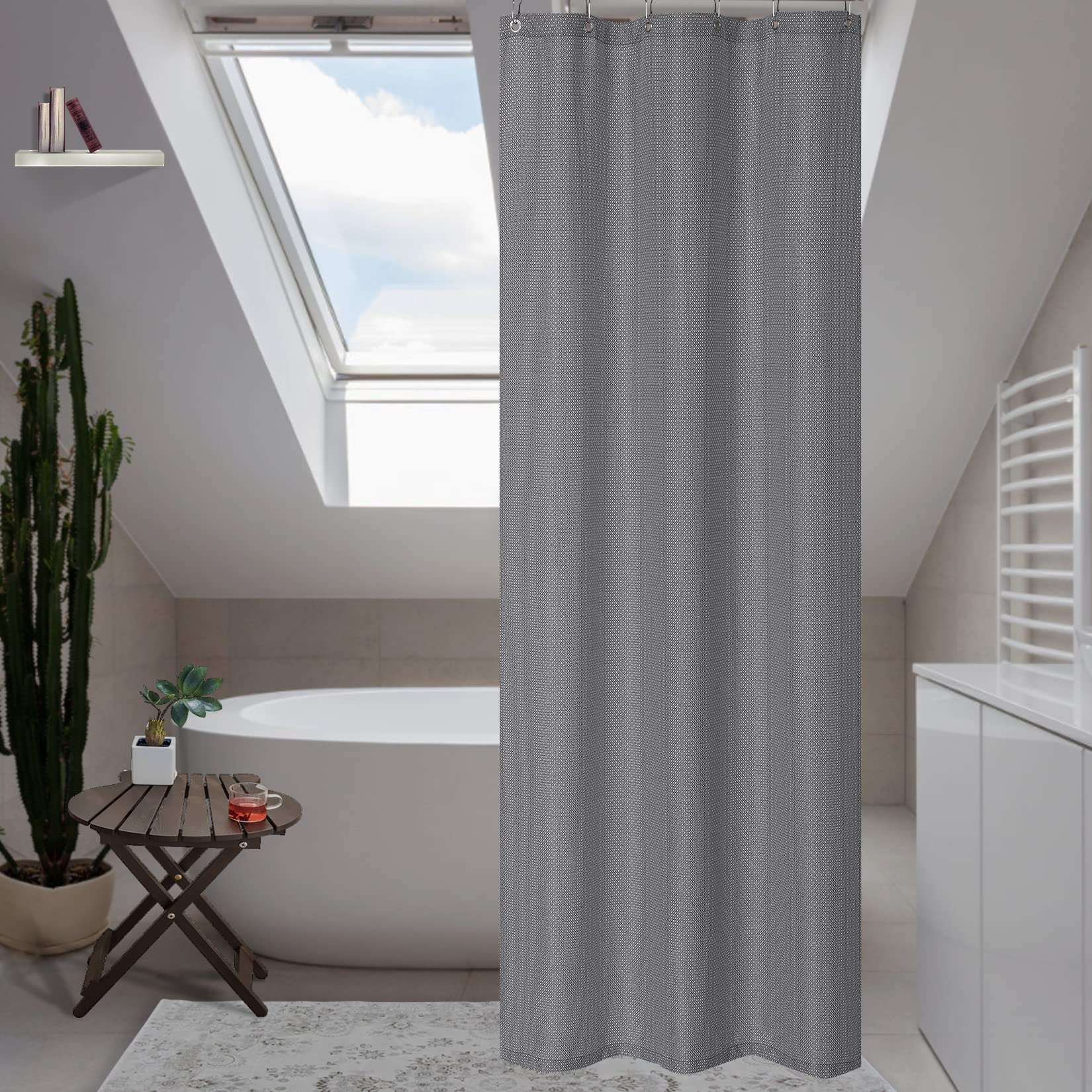 Tenda da doccia Garvee, trama a nido d'ape a quadretti, 100% poliestere, idrorepellente, tessuto pesante, occhielli antiruggine, grigio, 35x72 cm, qualità alberghiera, bagno