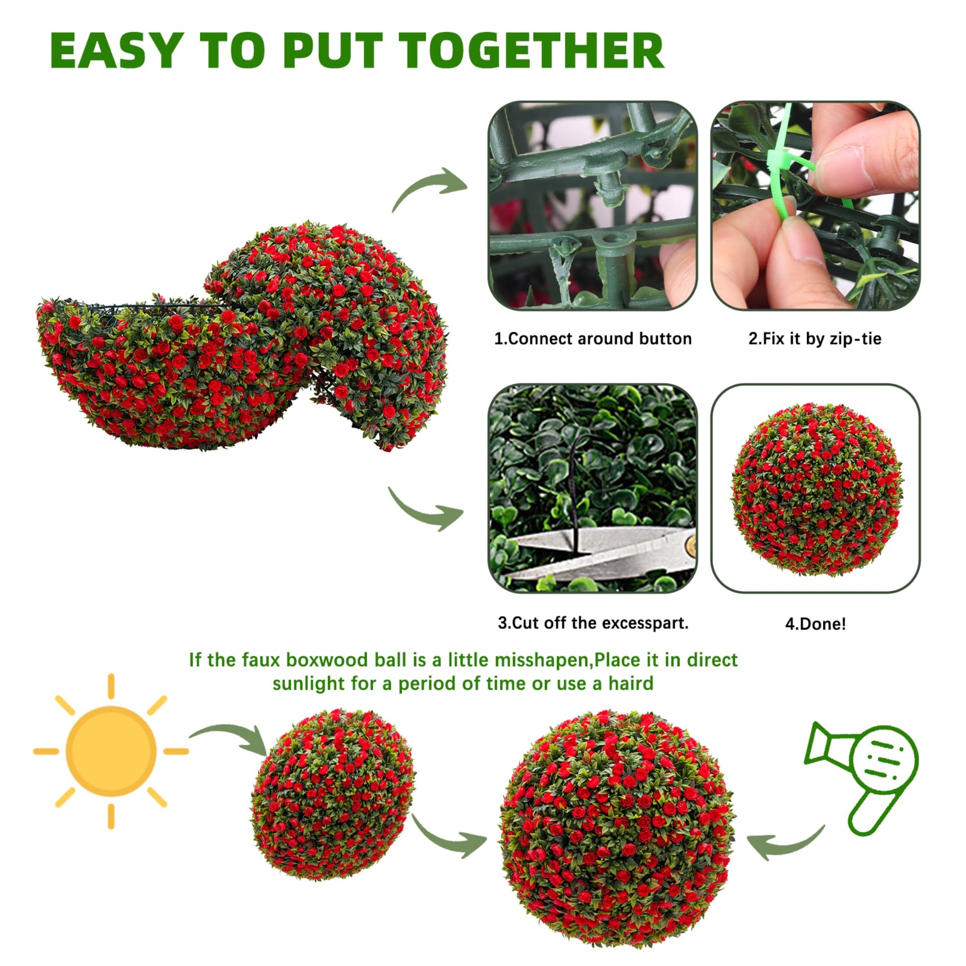 Garvee 17" palle di bosso artificiali, set di 2, materiale PE resistente alle intemperie e di facile manutenzione, per giardino, matrimonio, verde