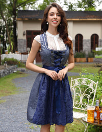Garvee Dirndl da donna elegante, corto, set da 3 pezzi, blu Oktoberfest, taglia 40