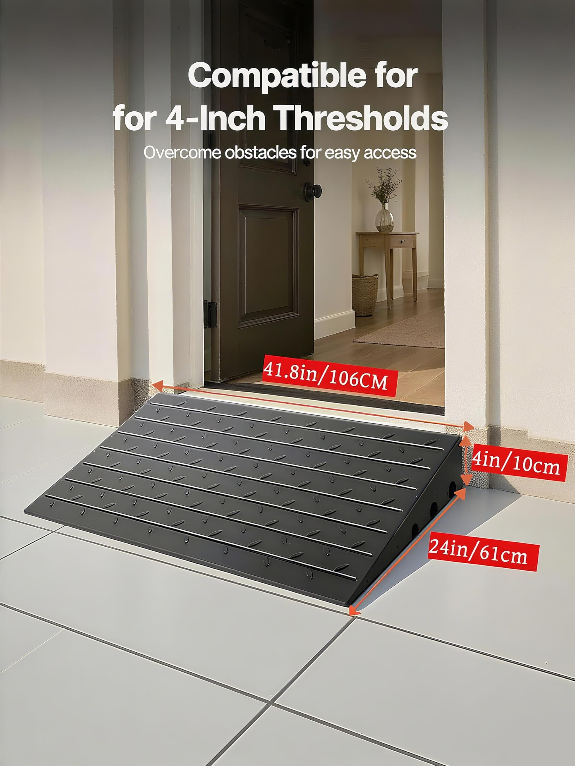 Rampa di soglia Garvee da 4" per porte con protezione per cavi a 3 canali, antiscivolo, pieghevole, capacità di carico di 2500 libbre, in gomma, senza barriere, per sedie a rotelle e scooter