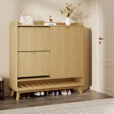 Garvee Mobile Scarpe Grande con Pannelli Fluted, Organizzatore Salvaspazio in Legno con 2 Cassetti e Ripiani Regolabili, Porta Scorrevole, Perfetto per Ingresso, 40 cm, Colore Legno Chiaro - Rovere Naturale