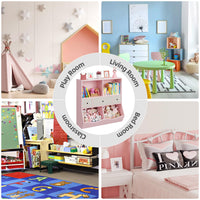 Garvee - Organizer per giocattoli per bambini a 7 scomparti con 3 cassetti per sala giochi e corridoio, in legno, rosa, robusto ed ecologico