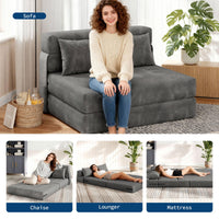 Divano letto e poltrona letto 4 in 1 Garvee, multifunzionale e confortevole, in velluto a coste grigio scuro, per soggiorno e camera degli ospiti