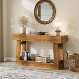Garvee Tavolo d'Ingresso Stile Fattoria 60" con Cassetti e Doppio Ripiano, Legno Robusto, Ideale per Ingresso e Soggiorno, Marrone Rustico
