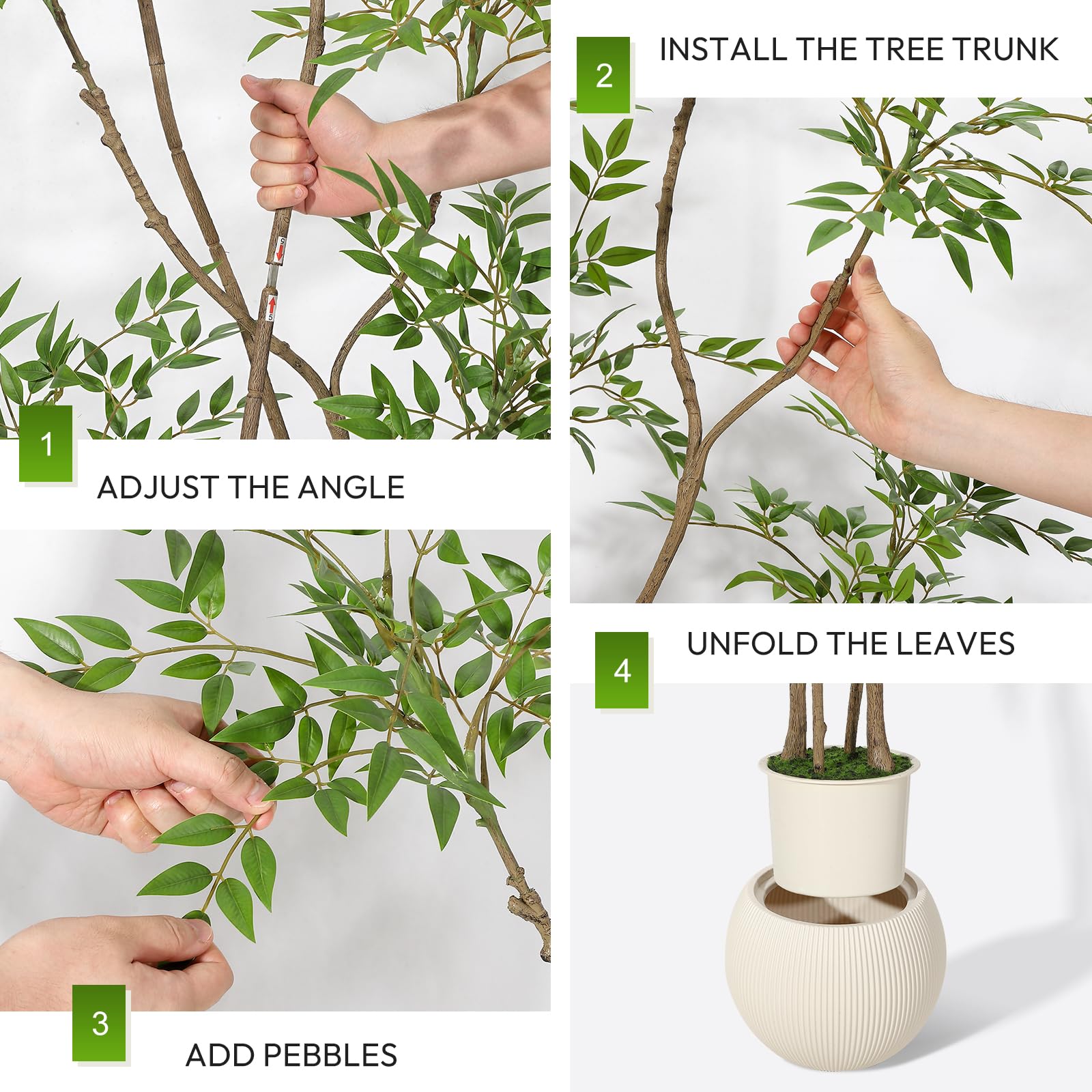 Pianta artificiale Nandina Garvee da 6 piedi con vaso in ceramica bianca per ufficio e soggiorno, realistica, facile da curare, durevole