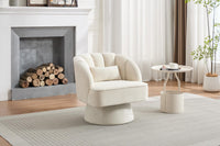 Poltrona girevole moderna Garvee a forma di botte, con rivestimento in velluto beige a 360°, per soggiorno e camera da letto