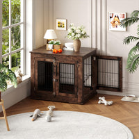 Tavolino da salotto Garvee Farmhouse per trasportino per cani con doppie ante, impermeabile, anti-masticazione per cani di piccola e media taglia, stile rustico, soggiorno, 31,5x23,6x26 pollici