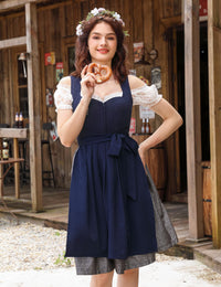 Garvee - Set da 3 pezzi in Dirndl tradizionale midi da donna per Oktoberfest, Carnevale e Martedì Grasso, blu, taglia 36, tradizionale, elegante, di alta qualità