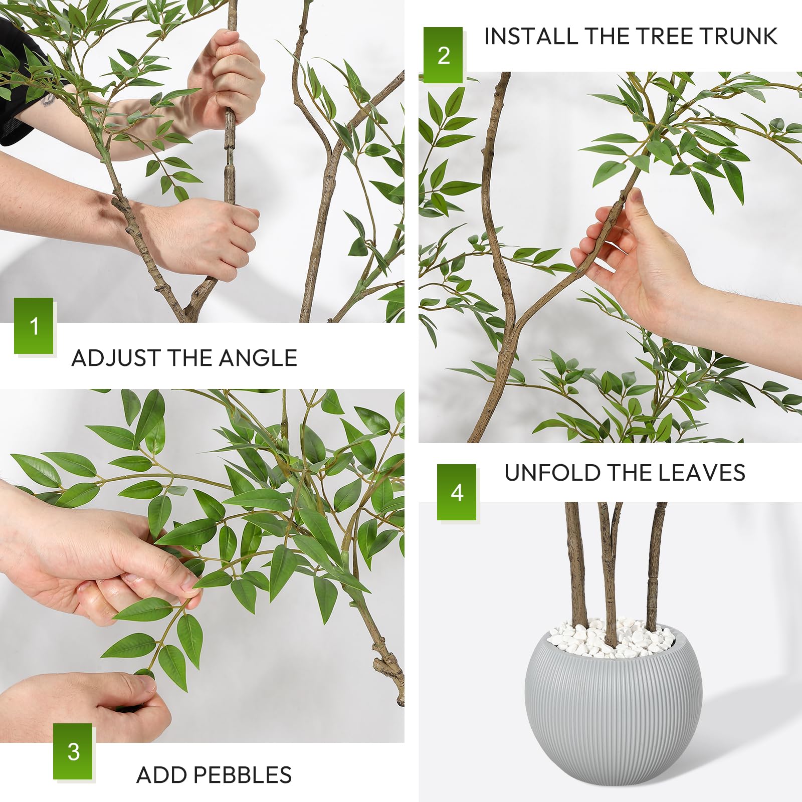 Fiore artificiale Nandina Garvee da 1,5 m con vaso in ceramica grigia per arredamento interno, soggiorno, ufficio, facile da curare, foglie realistiche